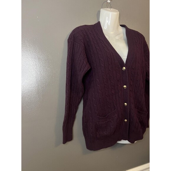 Vintage Charter Club Cardigan Womens Medium Purple Lambswool Cable Knit 90s - Picture 2 of 6